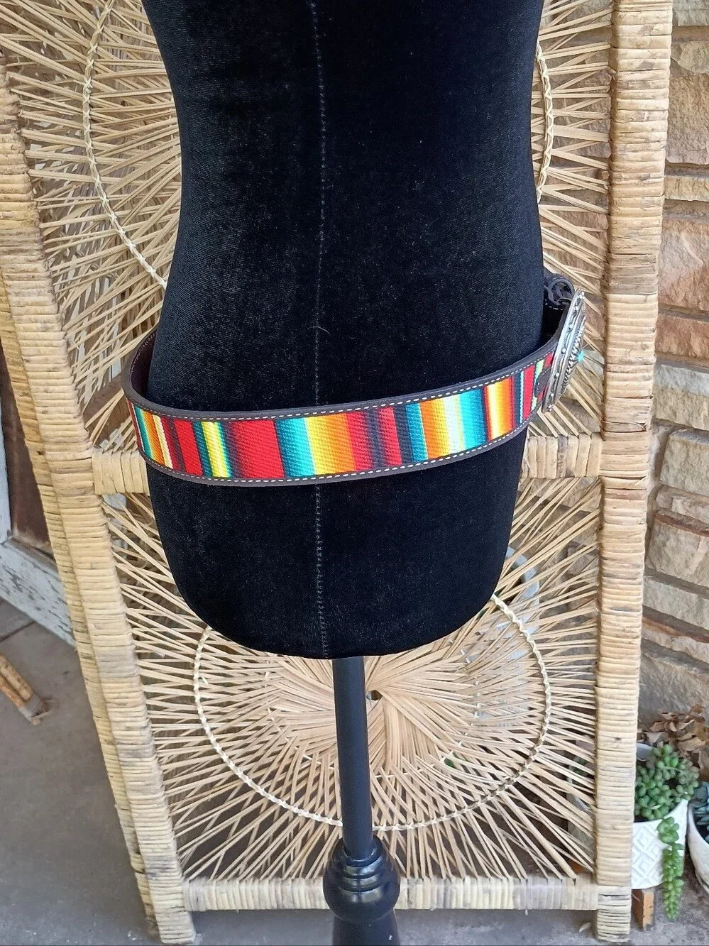Ariat Multicolor Striped Belt with Silver Concho